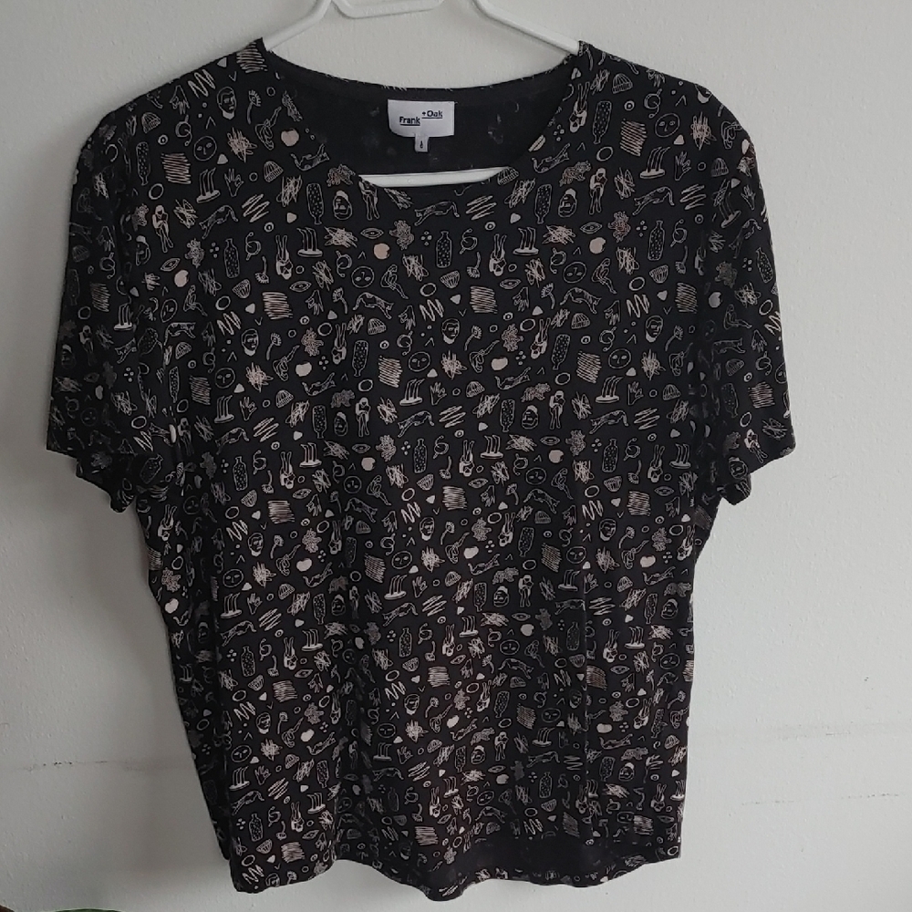 Frank + Oak T Shirt Blouse Size L Doodle Graphic Print